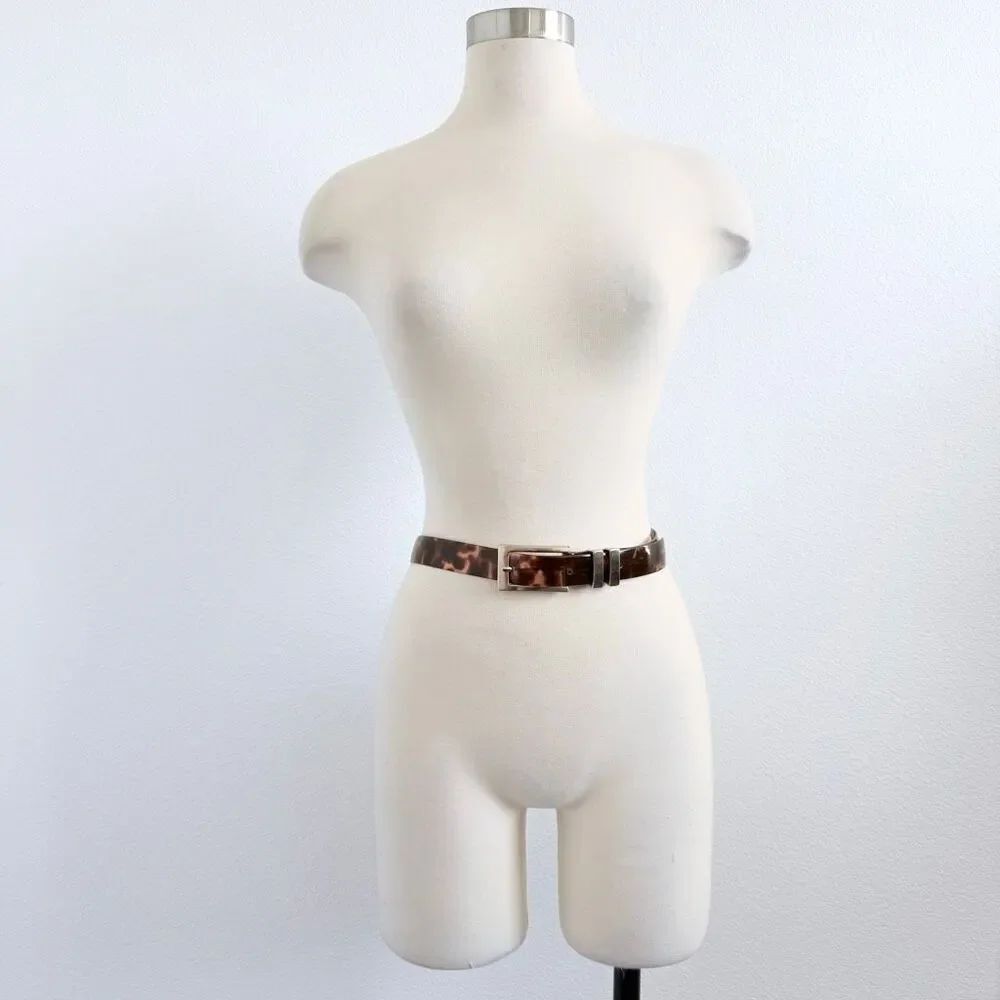 Vintage Vinyl Tortoiseshell Western Cowboy Brown Belt Metal Buckle 25-28” Small